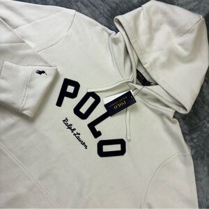 NWT Polo Ralph Lauren Hoodie Mens XXL Soft Fleece Spellout Logo Parchment Cream